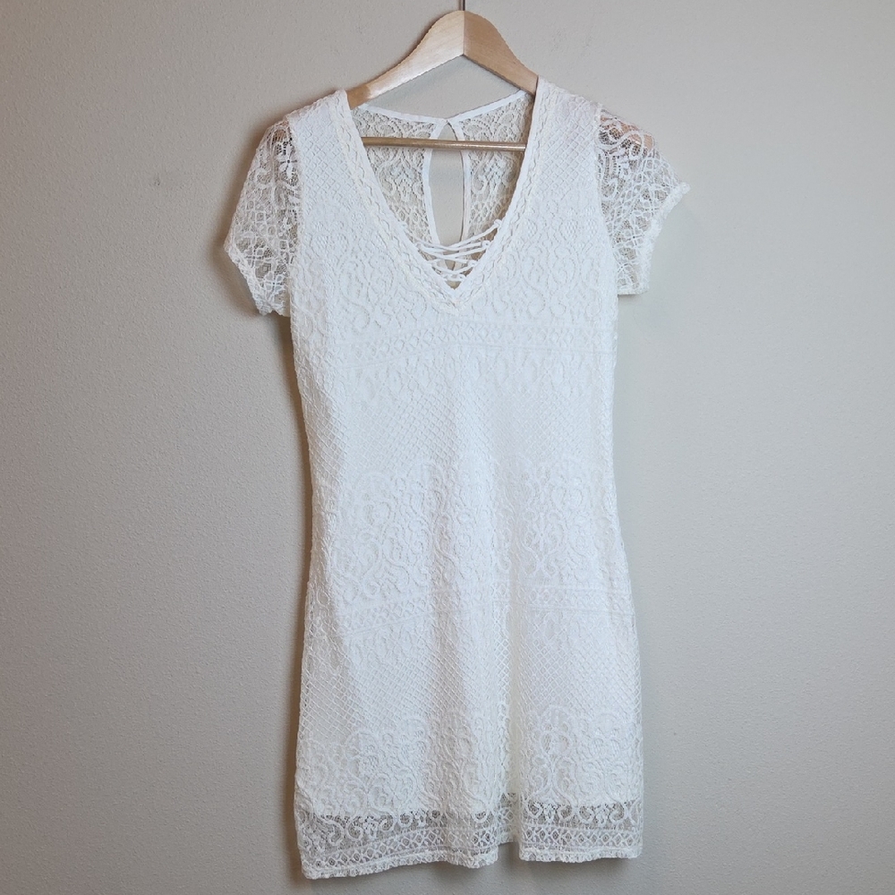 Hollister White Lace A-Line Mini Dress Summer Graduation Women’s Size L